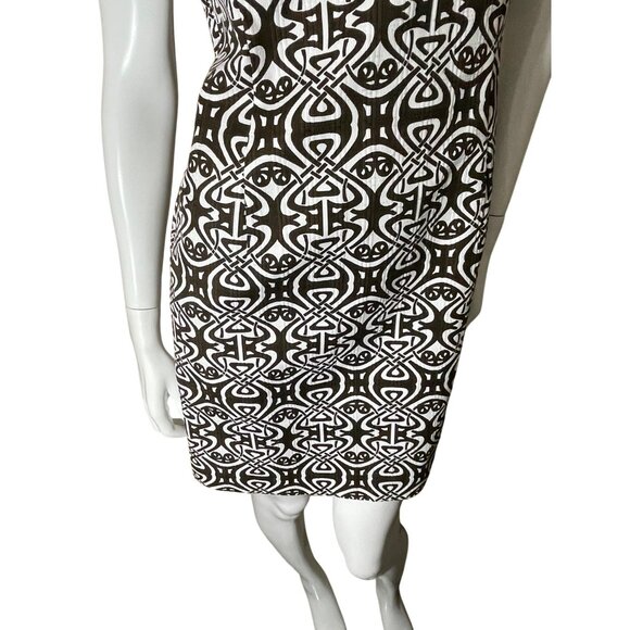 Brown & White Geometric Pattern Sleeveless Dress size 6P With Black Jewel Trim - Picture 5 of 13